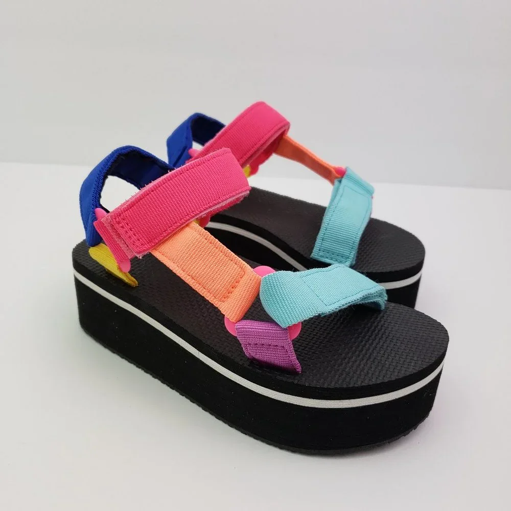 NEW Sugar & Jade Toddler Girls Size 12 Multi Color Strappy Platform Sandals
